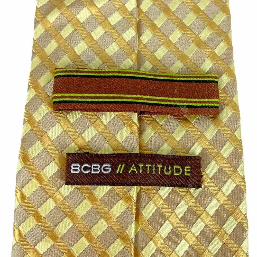 BCBG Attitude Yellow Gold Intersecting Stripes Tie‎